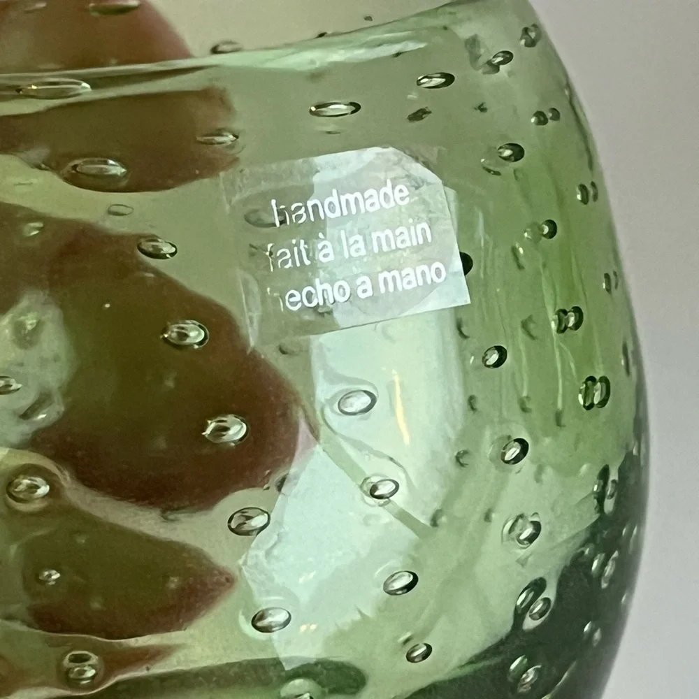 Crate & Barrel “Pop” tealight lime green glass candle holders controlled bubble